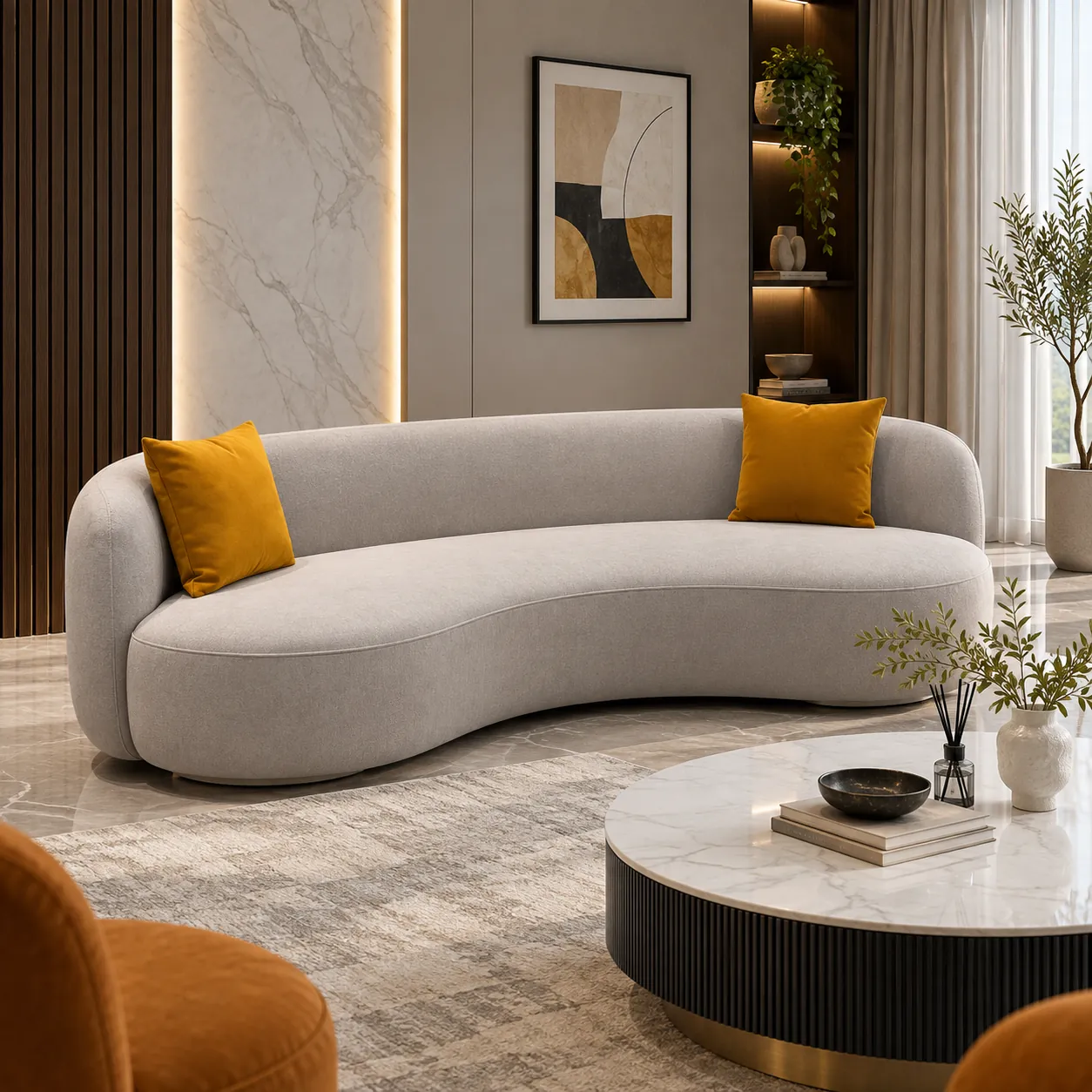 Como Curved Sofa styled in a room