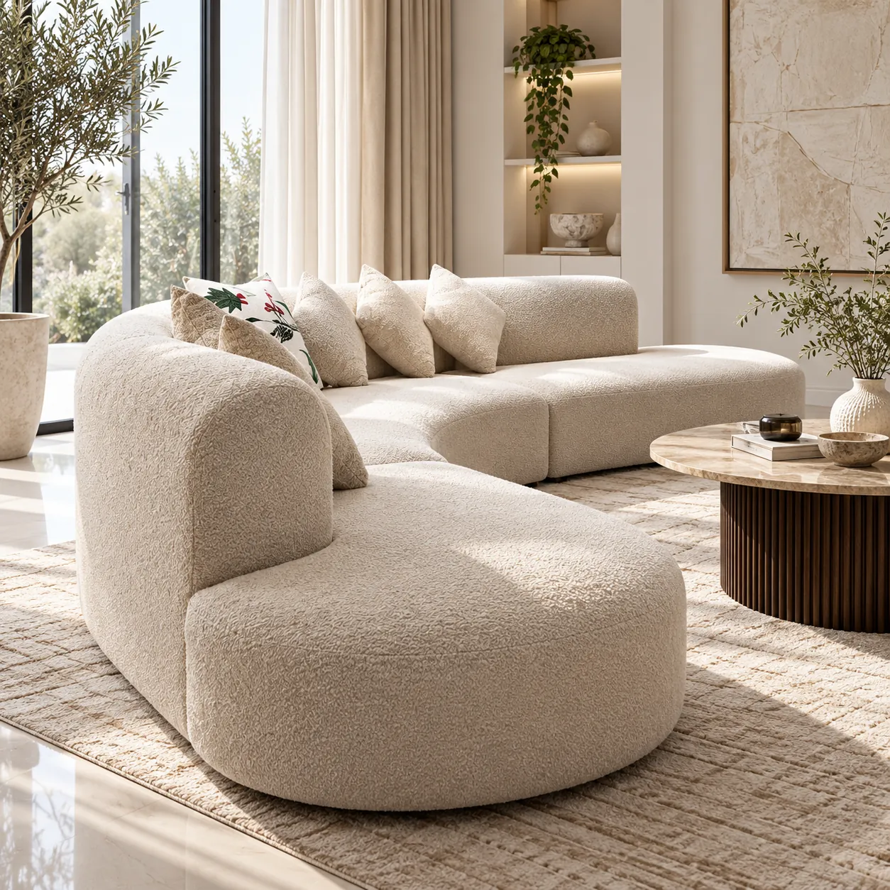 Positano Curved Sectional styled in a room