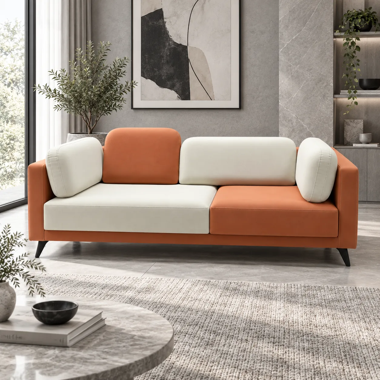 The Siena Colour-Block Sofa in a living room